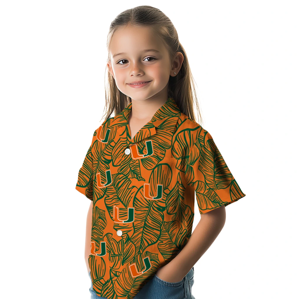 Miami Hurricanes Hawaiian Shirt - Leaf Outline miami hurricanes leaf outline orange hawaiian shirts premium grade