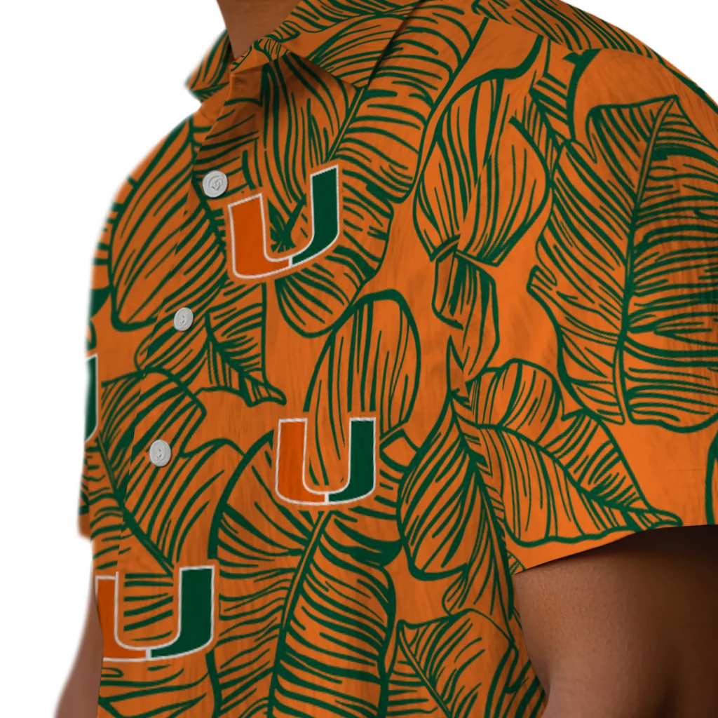 Miami Hurricanes Hawaiian Shirt - Leaf Outline miami hurricanes leaf outline orange hawaiian shirts trendy