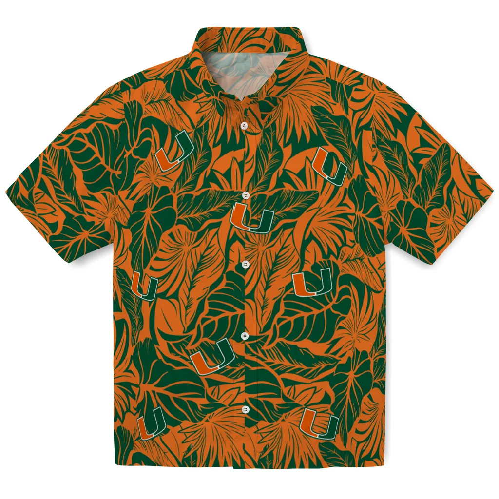 Miami Hurricanes Hawaiian Shirt - Monstera Layer miami hurricanes monstera layer orange hawaiian shirts best selling