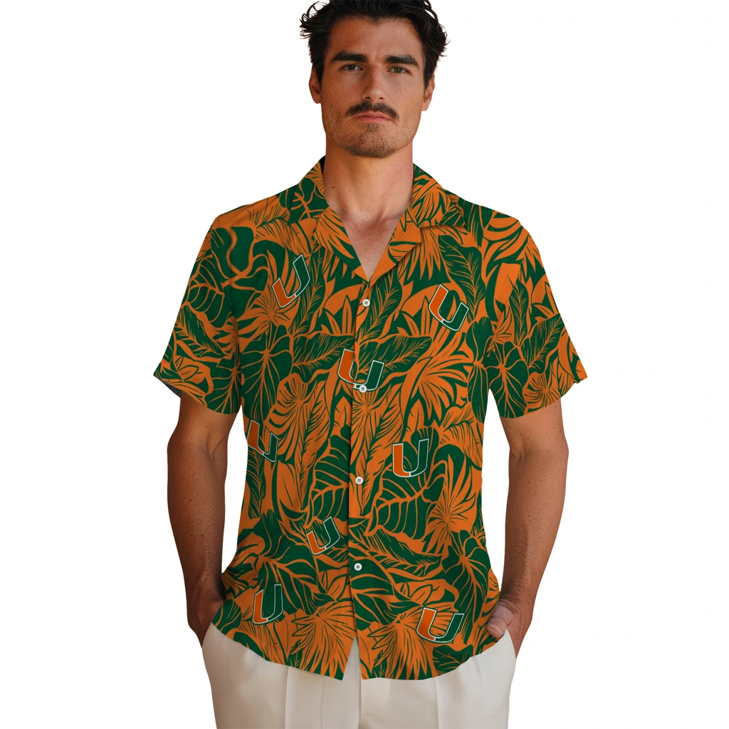 Miami Hurricanes Hawaiian Shirt - Monstera Layer miami hurricanes monstera layer orange hawaiian shirts fashion forward