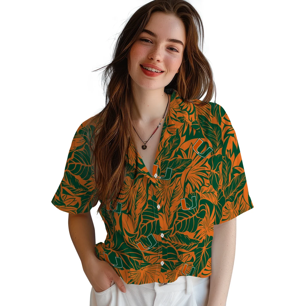 Miami Hurricanes Hawaiian Shirt - Monstera Layer miami hurricanes monstera layer orange hawaiian shirts latest model