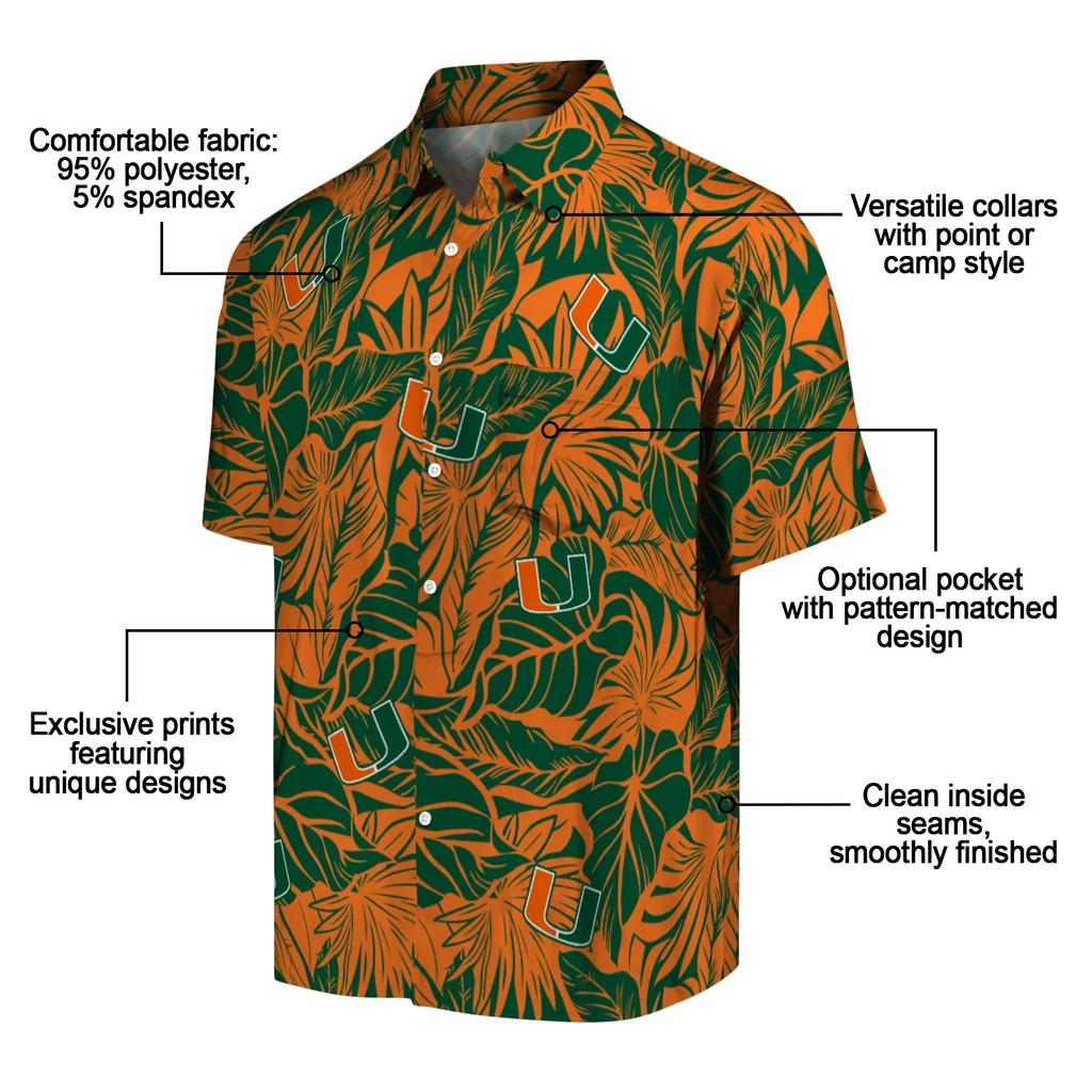 Miami Hurricanes Hawaiian Shirt - Monstera Layer miami hurricanes monstera layer orange hawaiian shirts new arrival