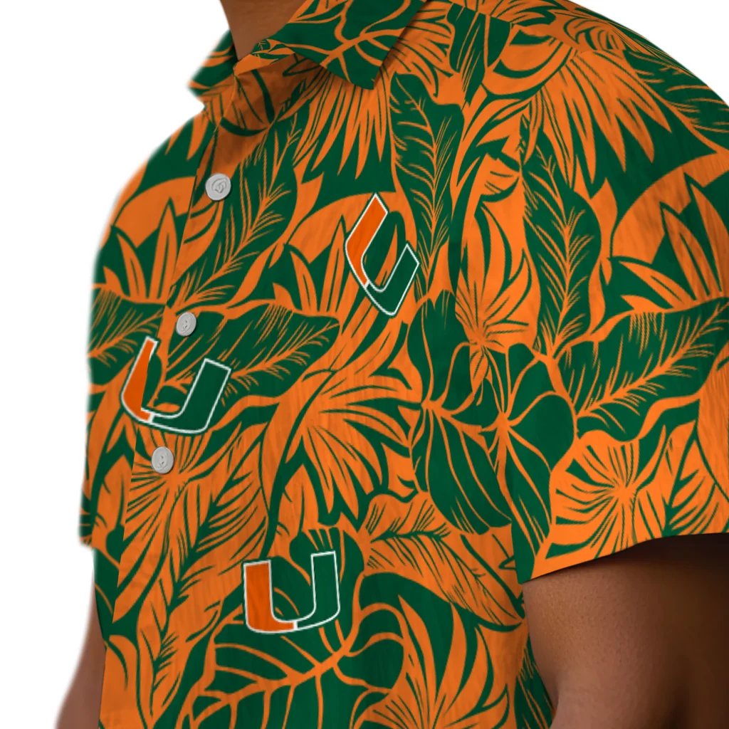 Miami Hurricanes Hawaiian Shirt - Monstera Layer miami hurricanes monstera layer orange hawaiian shirts trendy