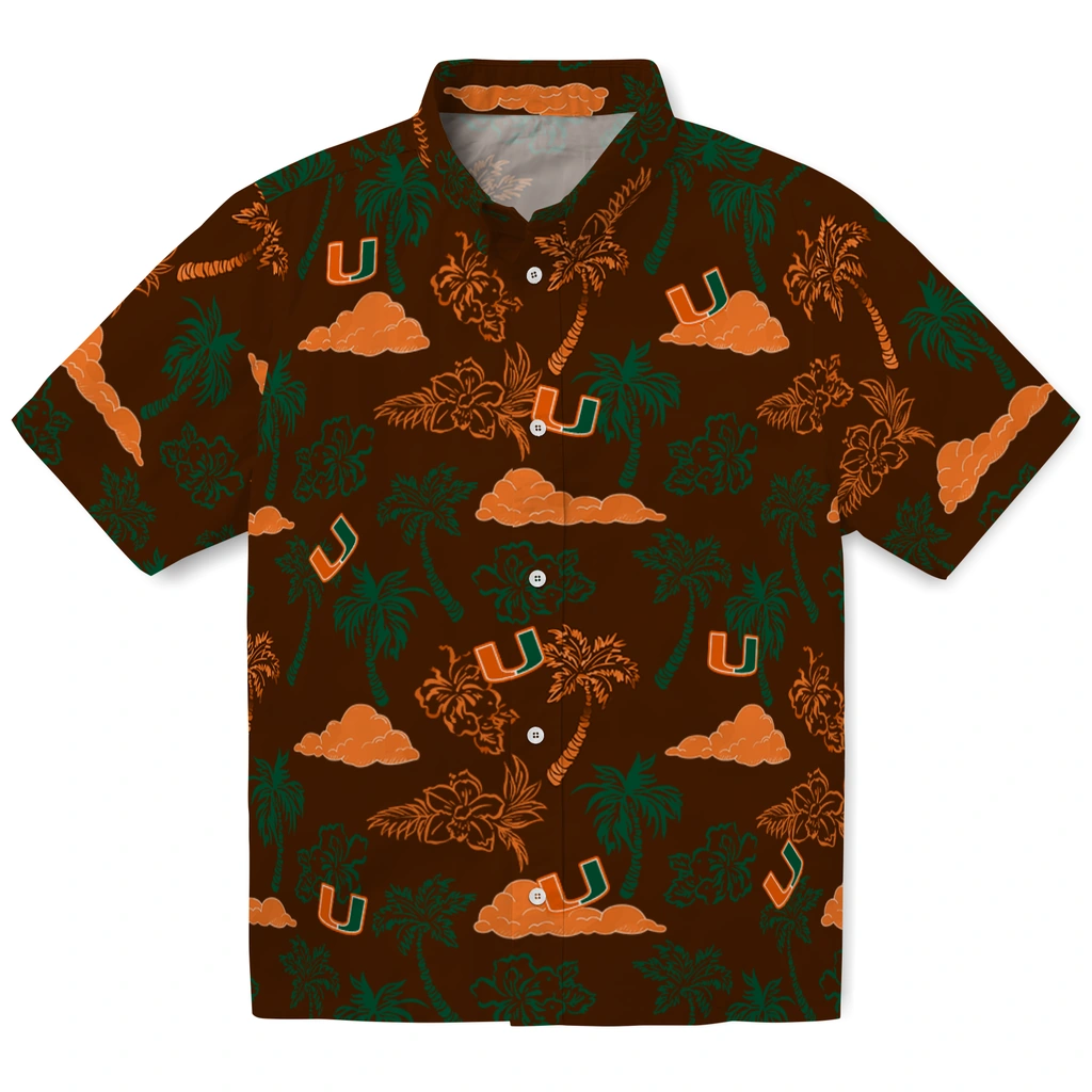 Miami Hurricanes Hawaiian Shirt - Palm And Clouds miami hurricanes palm and clouds orange hawaiian shirts best selling