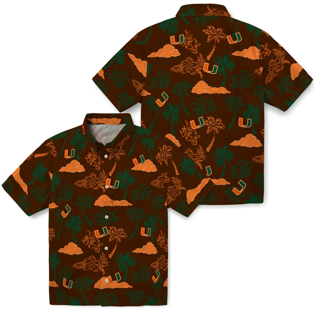 Miami Hurricanes Hawaiian Shirt - Palm And Clouds miami hurricanes palm and clouds orange hawaiian shirts high quality