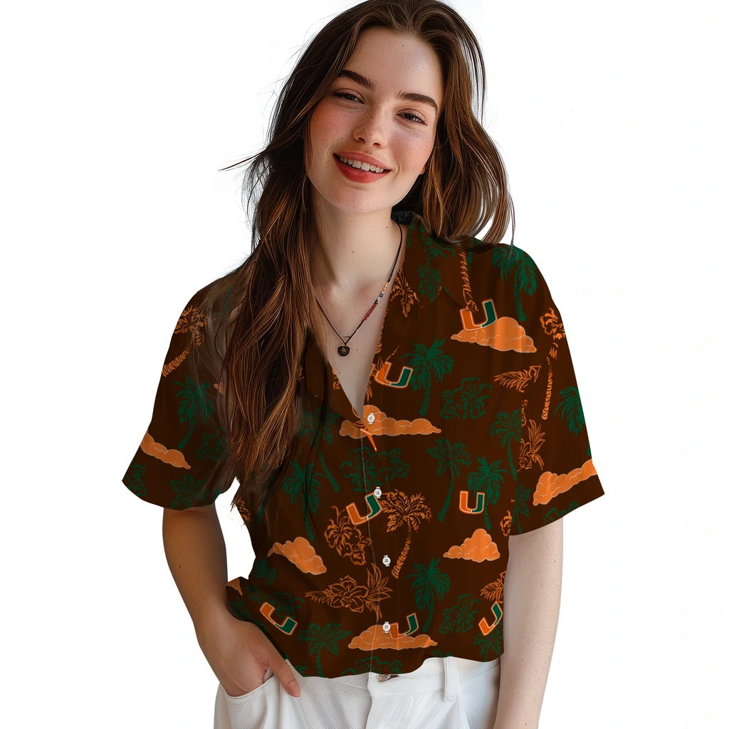 Miami Hurricanes Hawaiian Shirt - Palm And Clouds miami hurricanes palm and clouds orange hawaiian shirts latest model