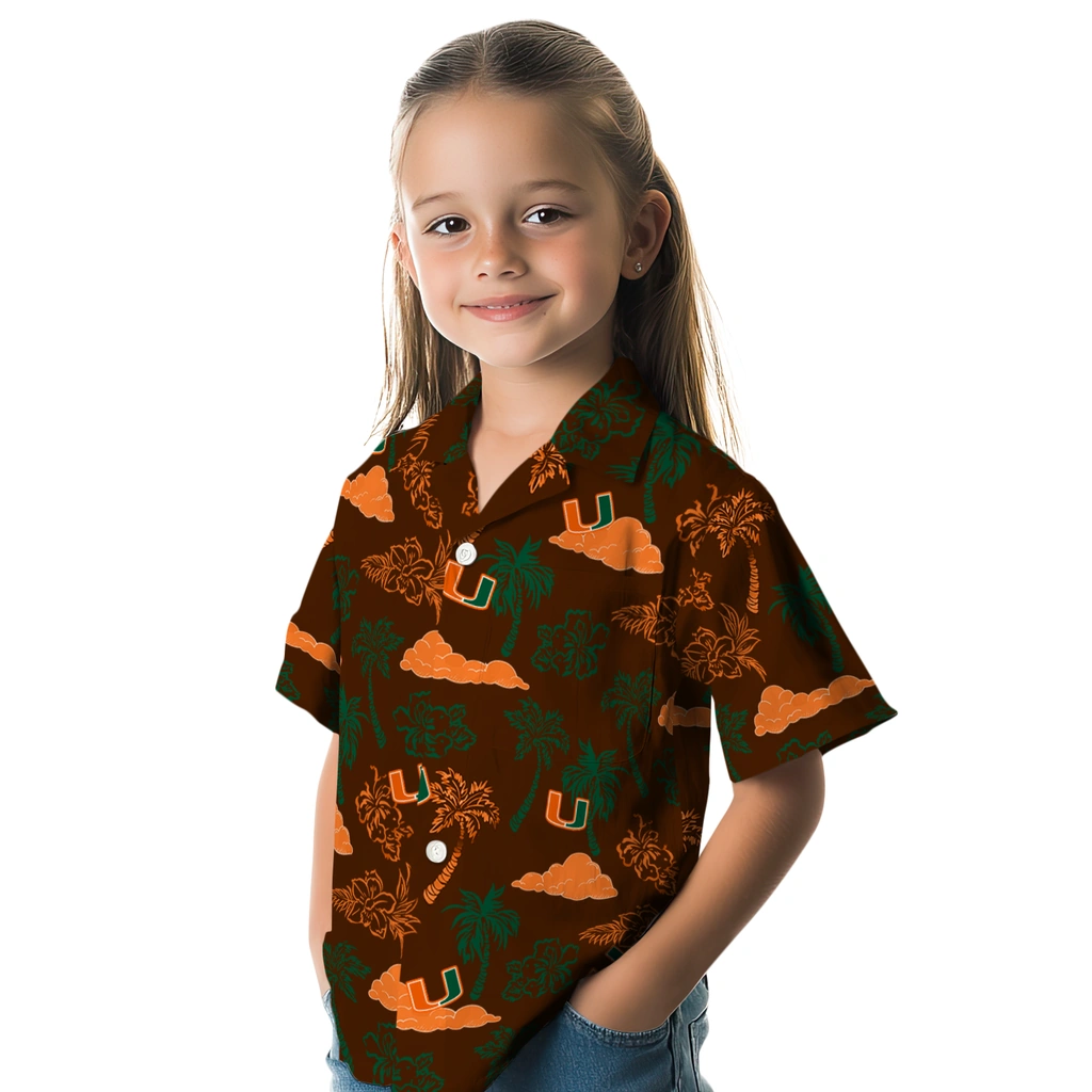 Miami Hurricanes Hawaiian Shirt - Palm And Clouds miami hurricanes palm and clouds orange hawaiian shirts premium grade