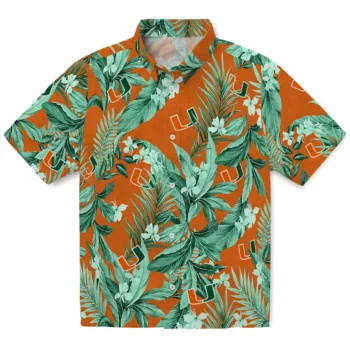 miami hurricanes palm leaves orange hawaiian shirts best selling