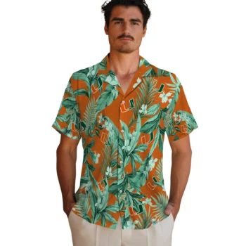 miami hurricanes palm leaves orange hawaiian shirts fashion forward