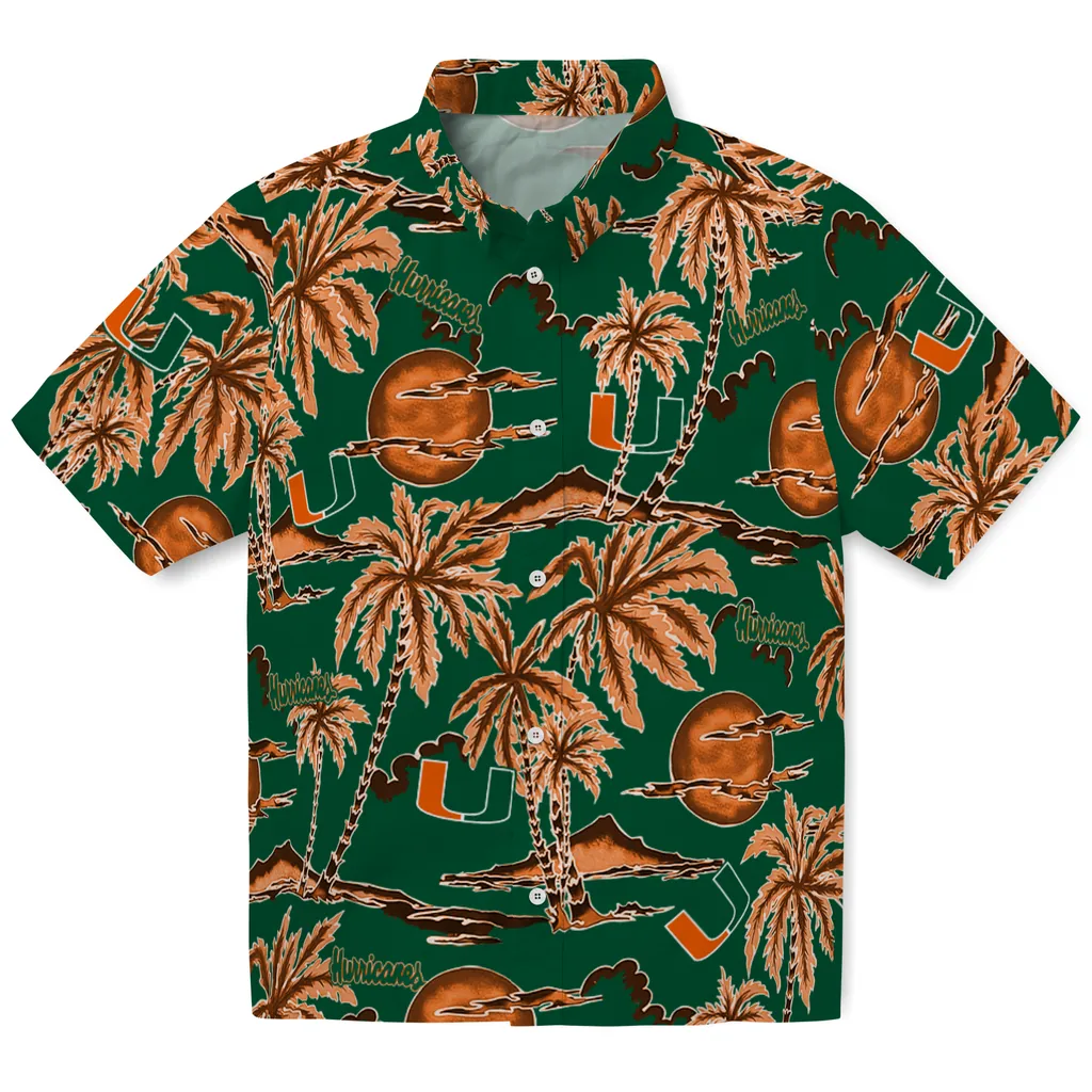 Miami Hurricanes Hawaiian Shirt - Palm Sunset miami hurricanes palm sunset hawaiian shirts best selling