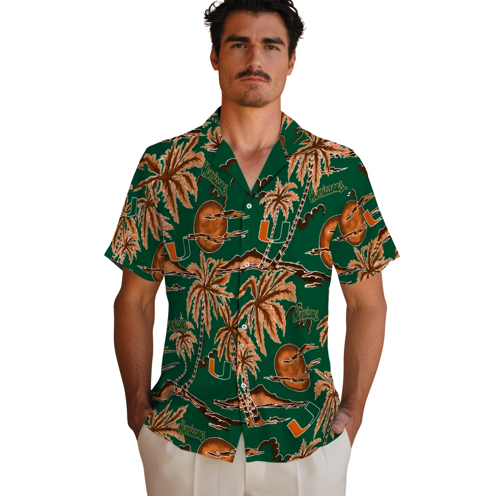 Miami Hurricanes Hawaiian Shirt - Palm Sunset miami hurricanes palm sunset hawaiian shirts fashion forward