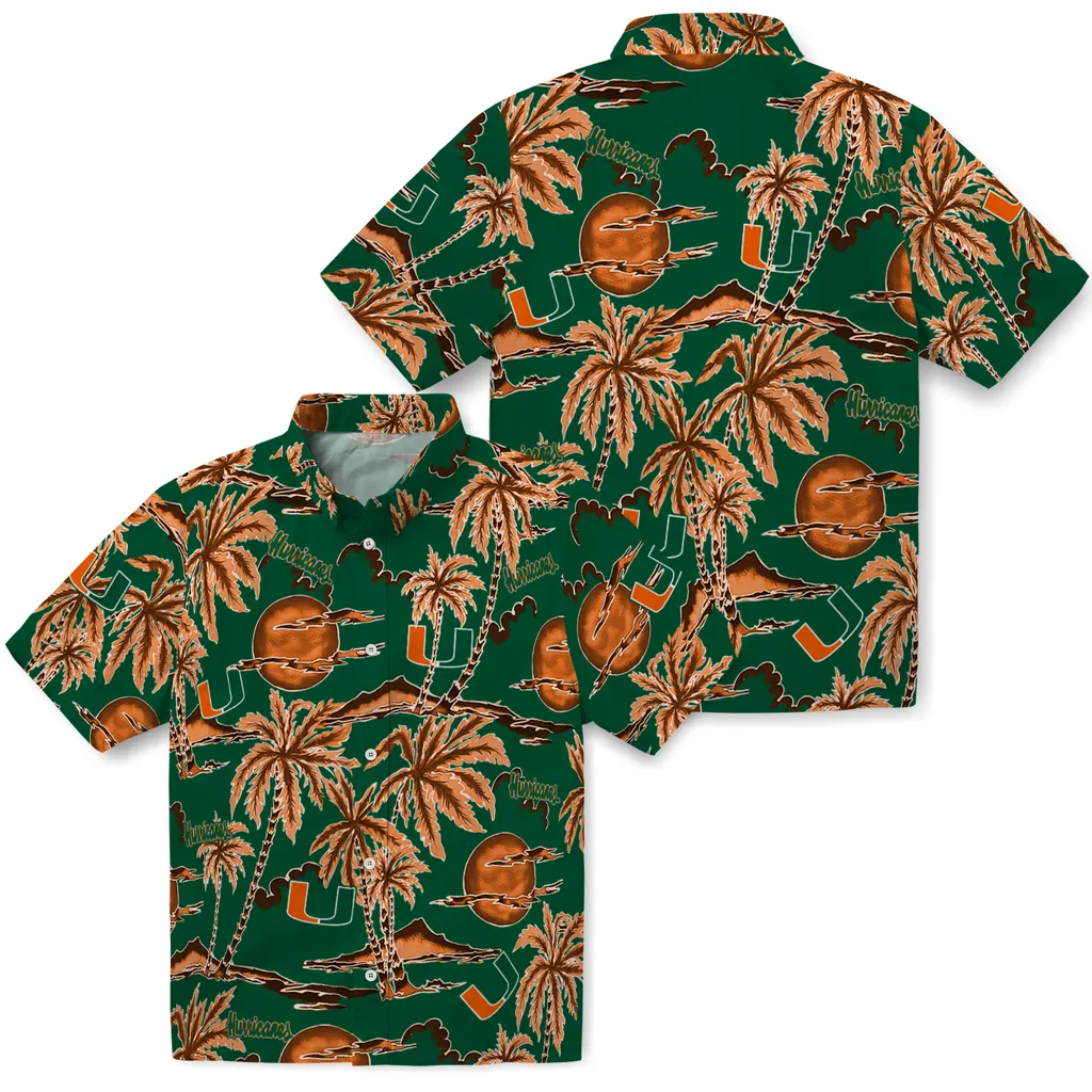 Miami Hurricanes Hawaiian Shirt - Palm Sunset miami hurricanes palm sunset hawaiian shirts high quality