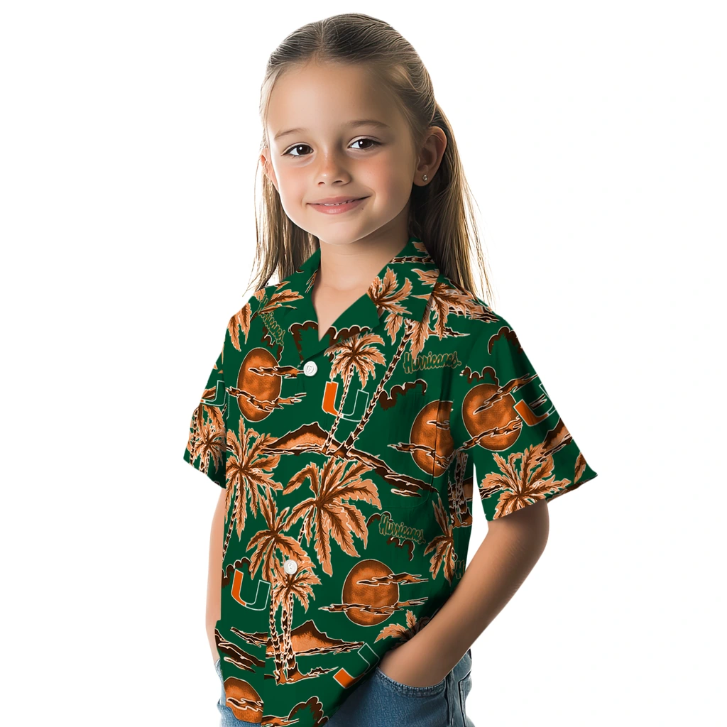 Miami Hurricanes Hawaiian Shirt - Palm Sunset miami hurricanes palm sunset hawaiian shirts premium grade