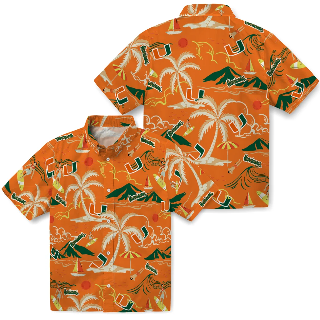 Miami Hurricanes Hawaiian Shirt - Palm Tree Island miami hurricanes palm tree island orange hawaiian shirts high quality