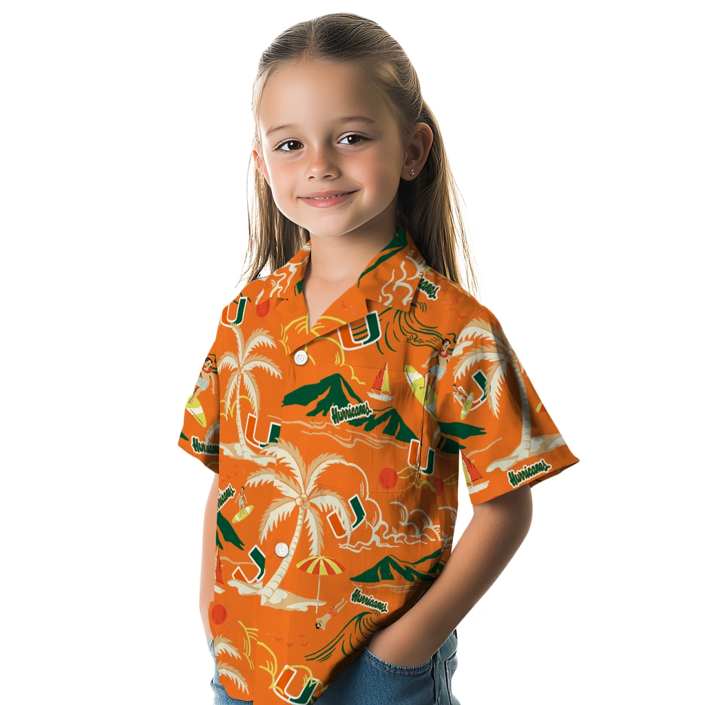 Miami Hurricanes Hawaiian Shirt - Palm Tree Island miami hurricanes palm tree island orange hawaiian shirts premium grade