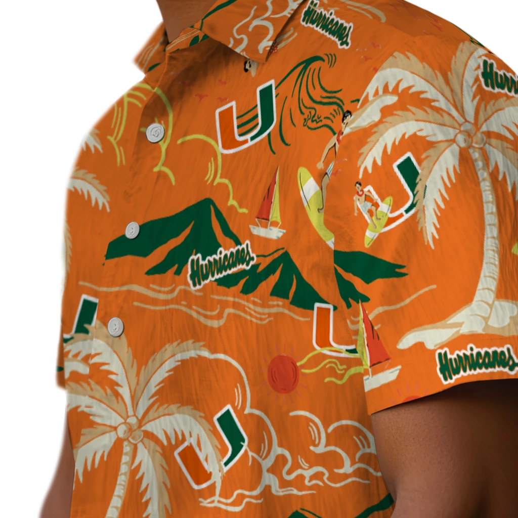 Miami Hurricanes Hawaiian Shirt - Palm Tree Island miami hurricanes palm tree island orange hawaiian shirts trendy