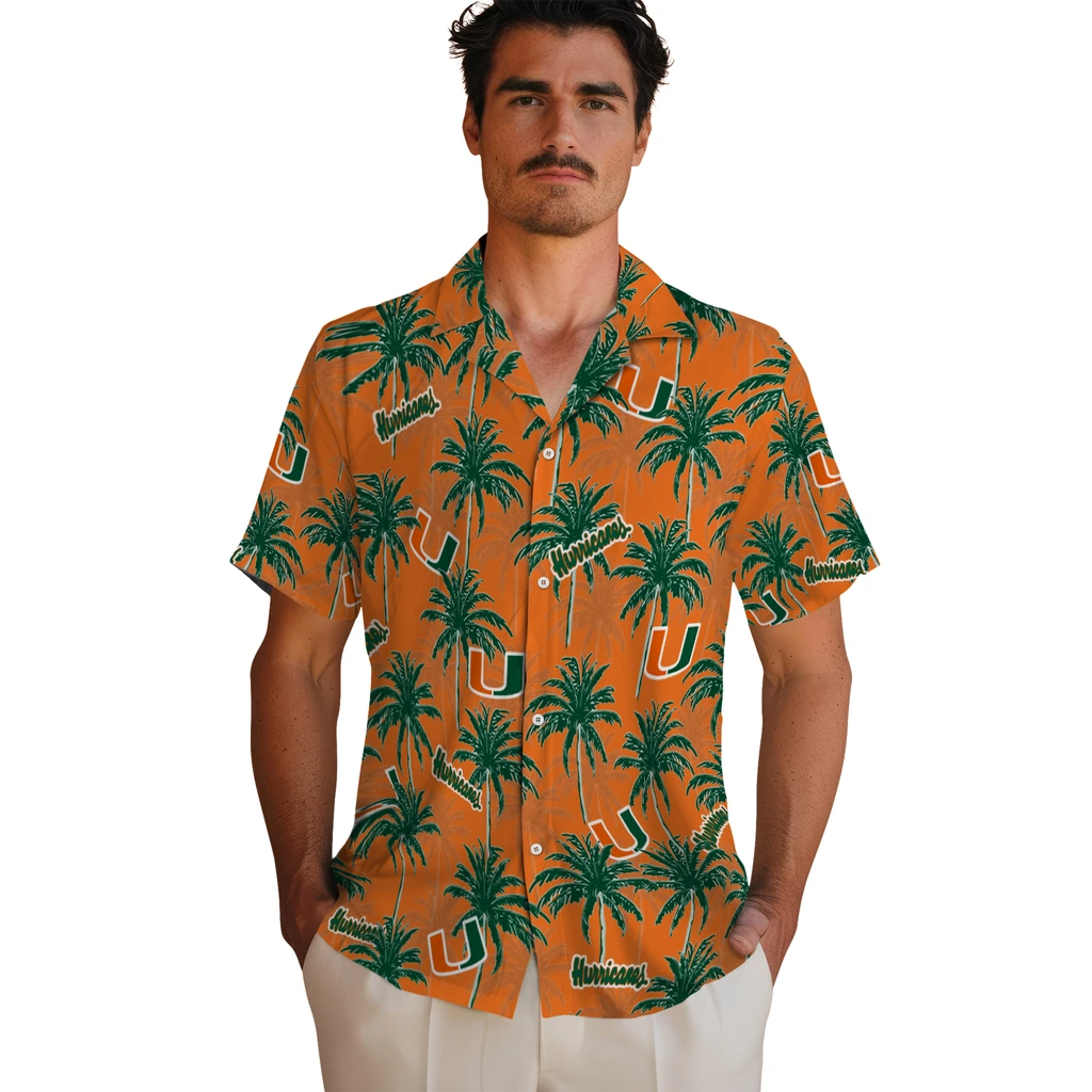 Miami Hurricanes Hawaiian Shirt - Palm Tree Motif miami hurricanes palm grove orange hawaiian shirts fashion forward