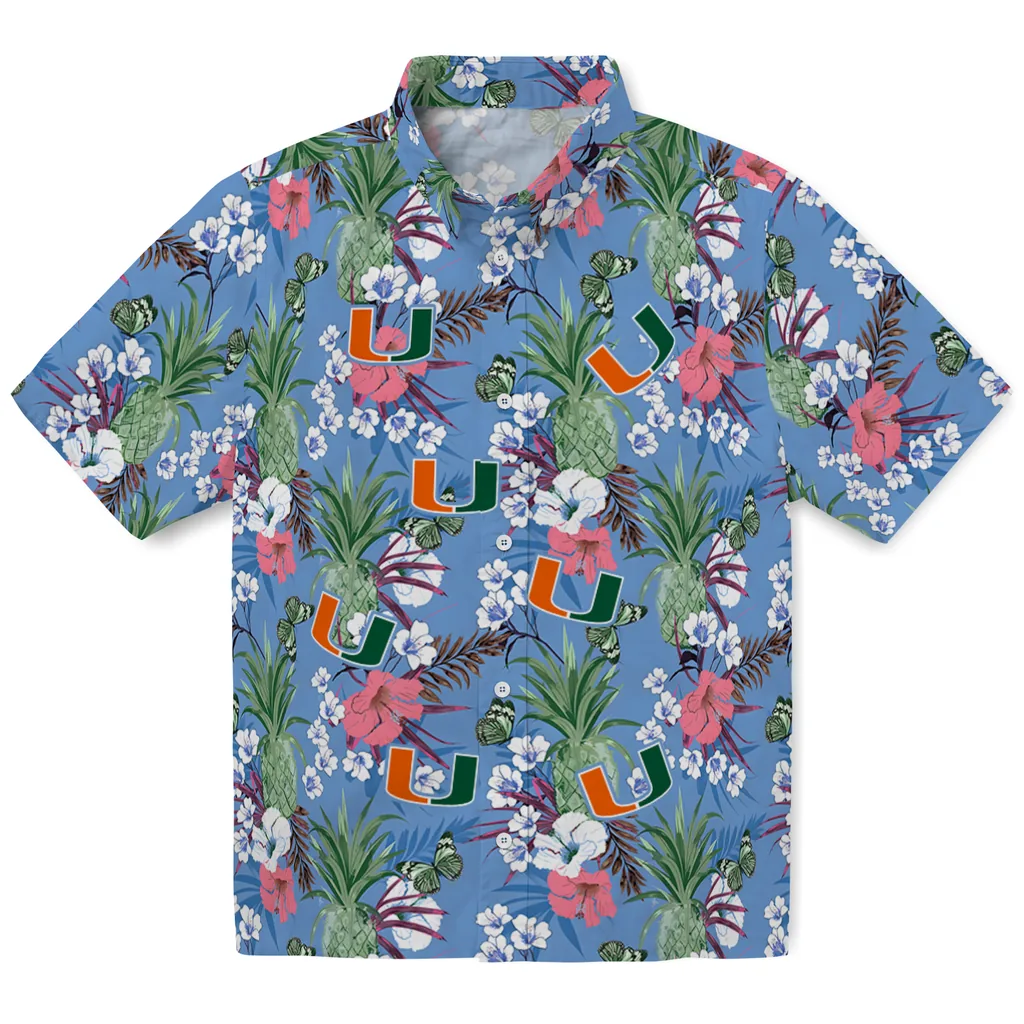 Miami Hurricanes Hawaiian Shirt - Pineapple Bouquet miami hurricanes pineapple bouquet best sky blue hawaiian shirts best selling