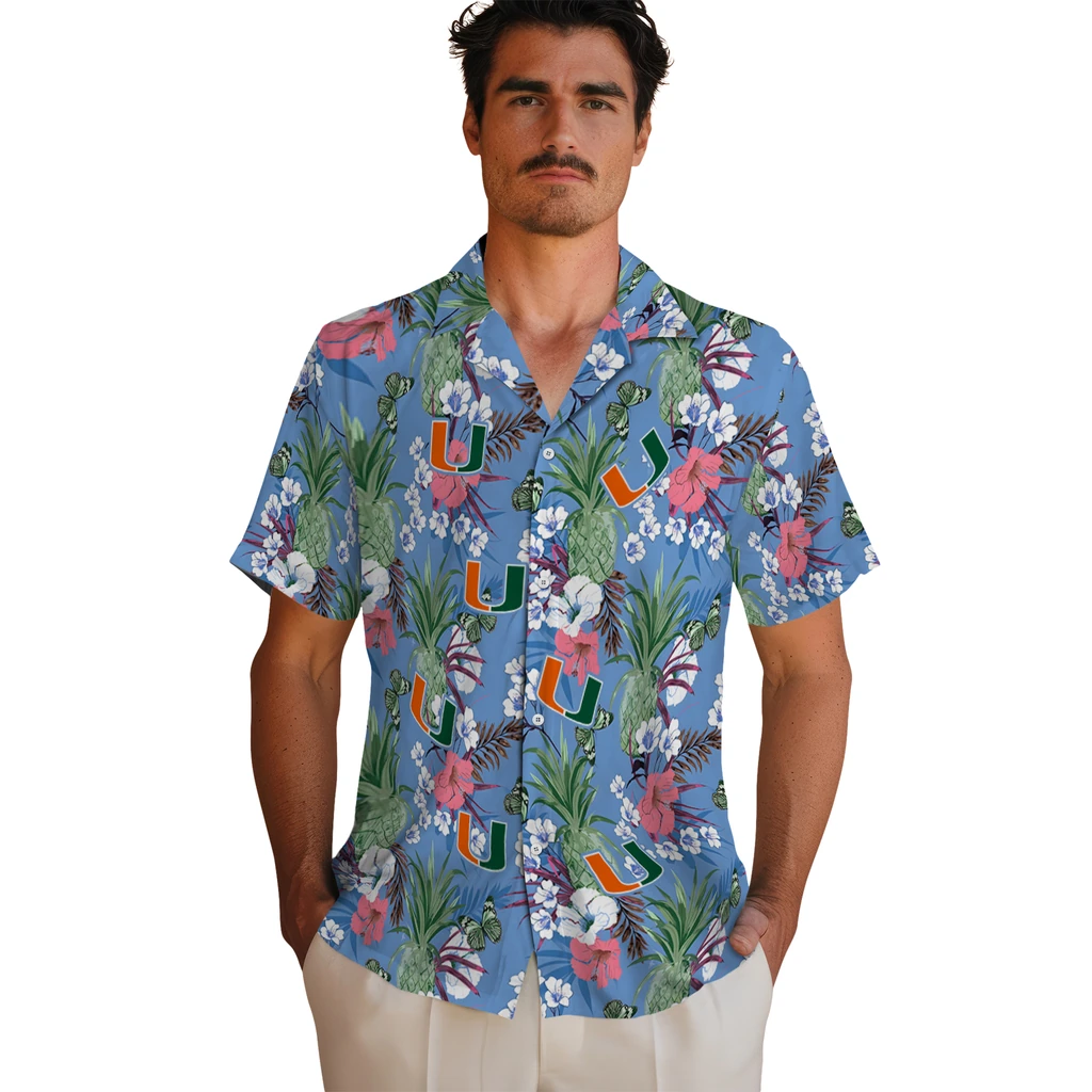 Miami Hurricanes Hawaiian Shirt - Pineapple Bouquet miami hurricanes pineapple bouquet best sky blue hawaiian shirts fashion forward