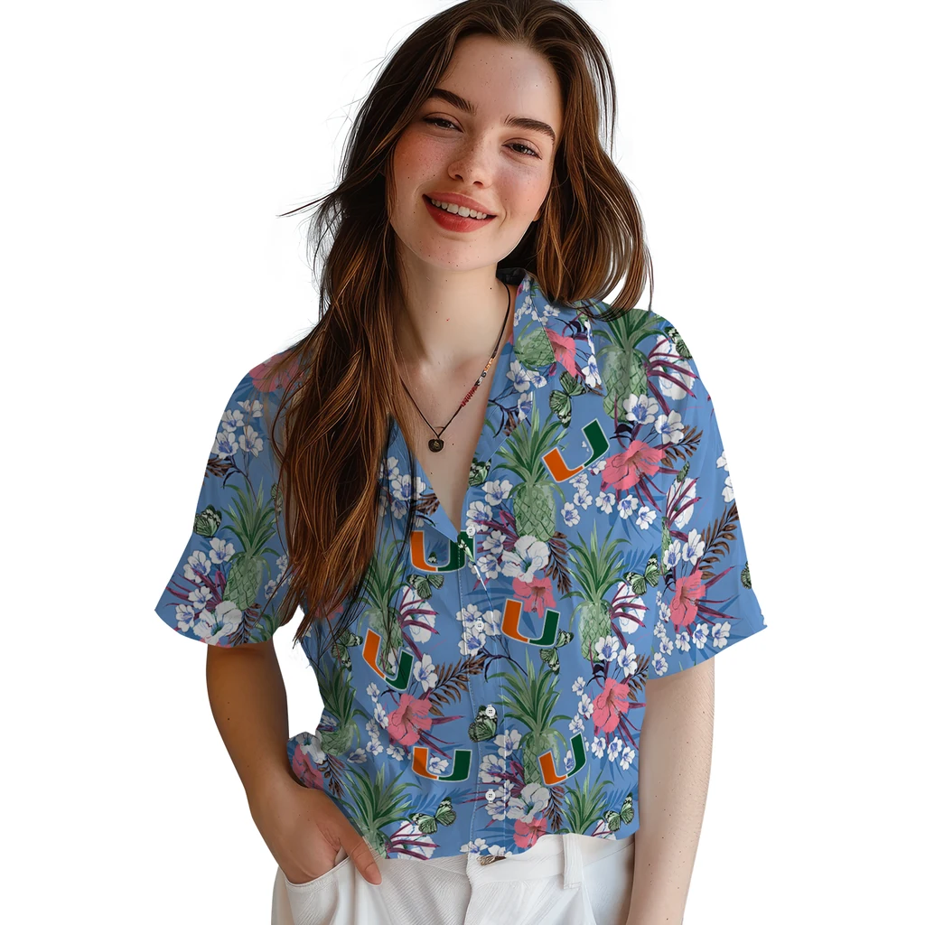 Miami Hurricanes Hawaiian Shirt - Pineapple Bouquet miami hurricanes pineapple bouquet best sky blue hawaiian shirts latest model