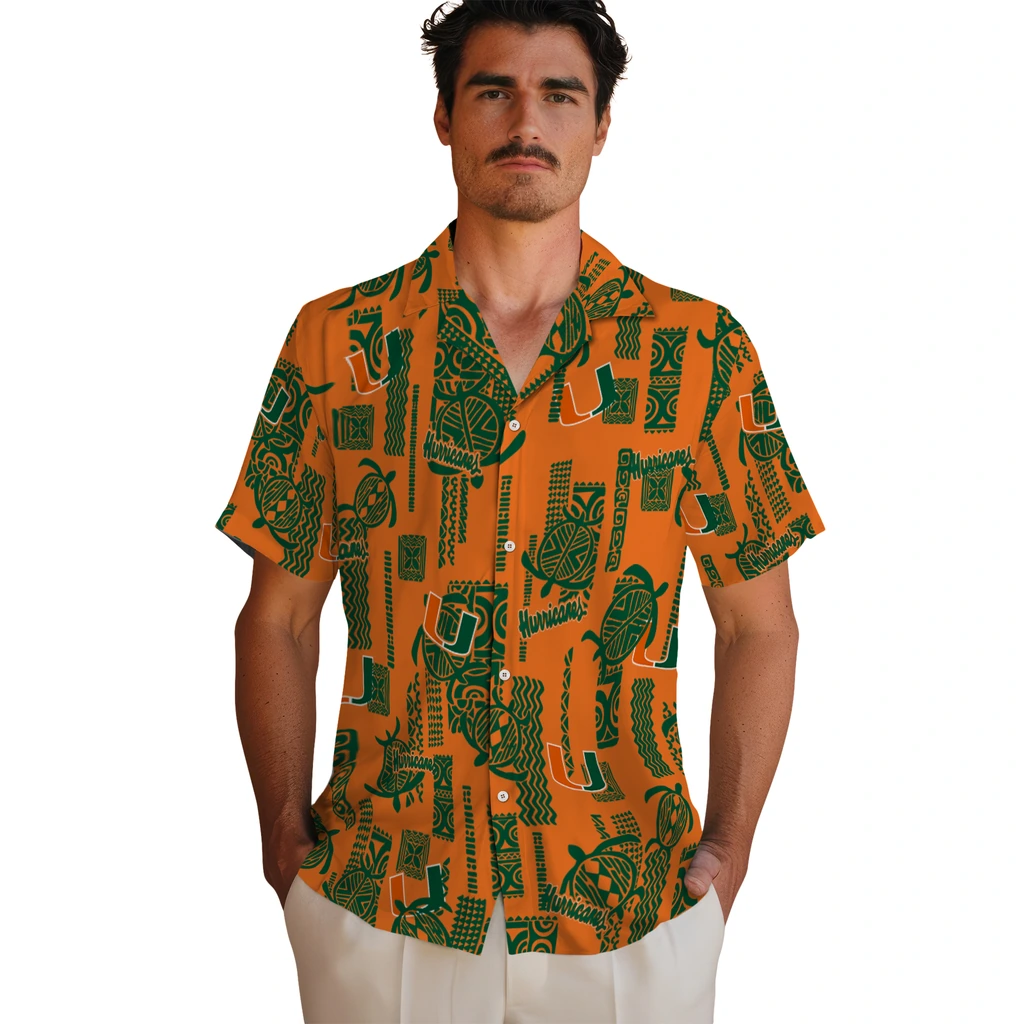 Miami Hurricanes Hawaiian Shirt - Turtle Lines miami hurricanes turtle lines orange hawaiian shirts fashion forward
