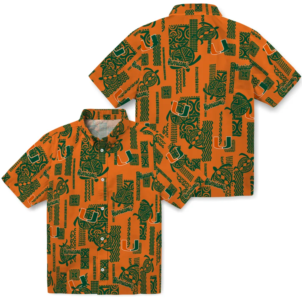Miami Hurricanes Hawaiian Shirt - Turtle Lines miami hurricanes turtle lines orange hawaiian shirts high quality