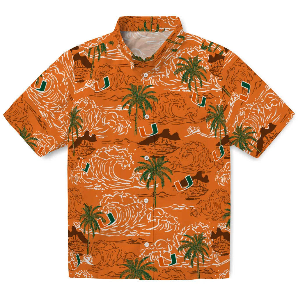 Miami Hurricanes Hawaiian Shirt - Wave Palm miami hurricanes wave palm orange hawaiian shirts best selling