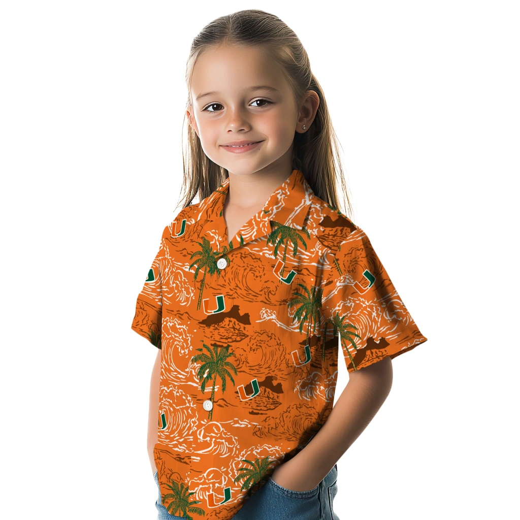 Miami Hurricanes Hawaiian Shirt - Wave Palm miami hurricanes wave palm orange hawaiian shirts premium grade