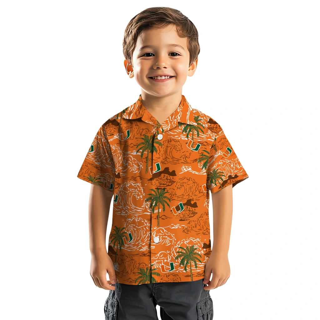 Miami Hurricanes Hawaiian Shirt - Wave Palm miami hurricanes wave palm orange hawaiian shirts top rated