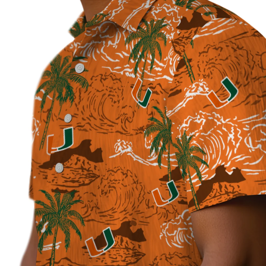 Miami Hurricanes Hawaiian Shirt - Wave Palm miami hurricanes wave palm orange hawaiian shirts trendy