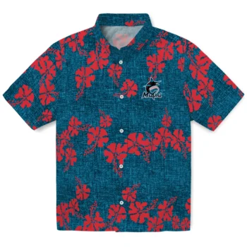 miami marlins hibiscus petals blue hawaiian shirts best selling