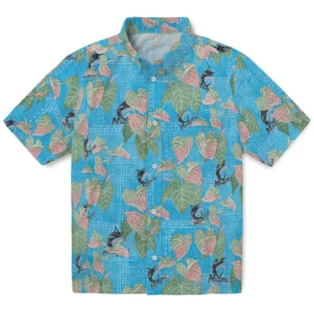 miami marlins anthurium overlay blue hawaiian shirts best selling