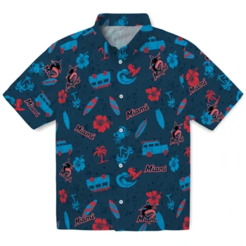 miami marlins beach vibe navy hawaiian shirts best selling