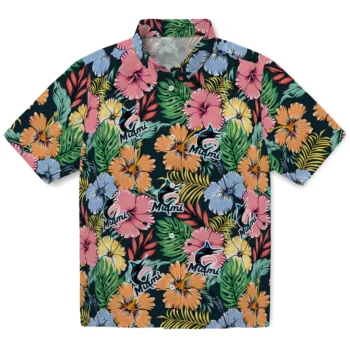 miami marlins brilliant hibiscus garden hawaiian shirts best selling