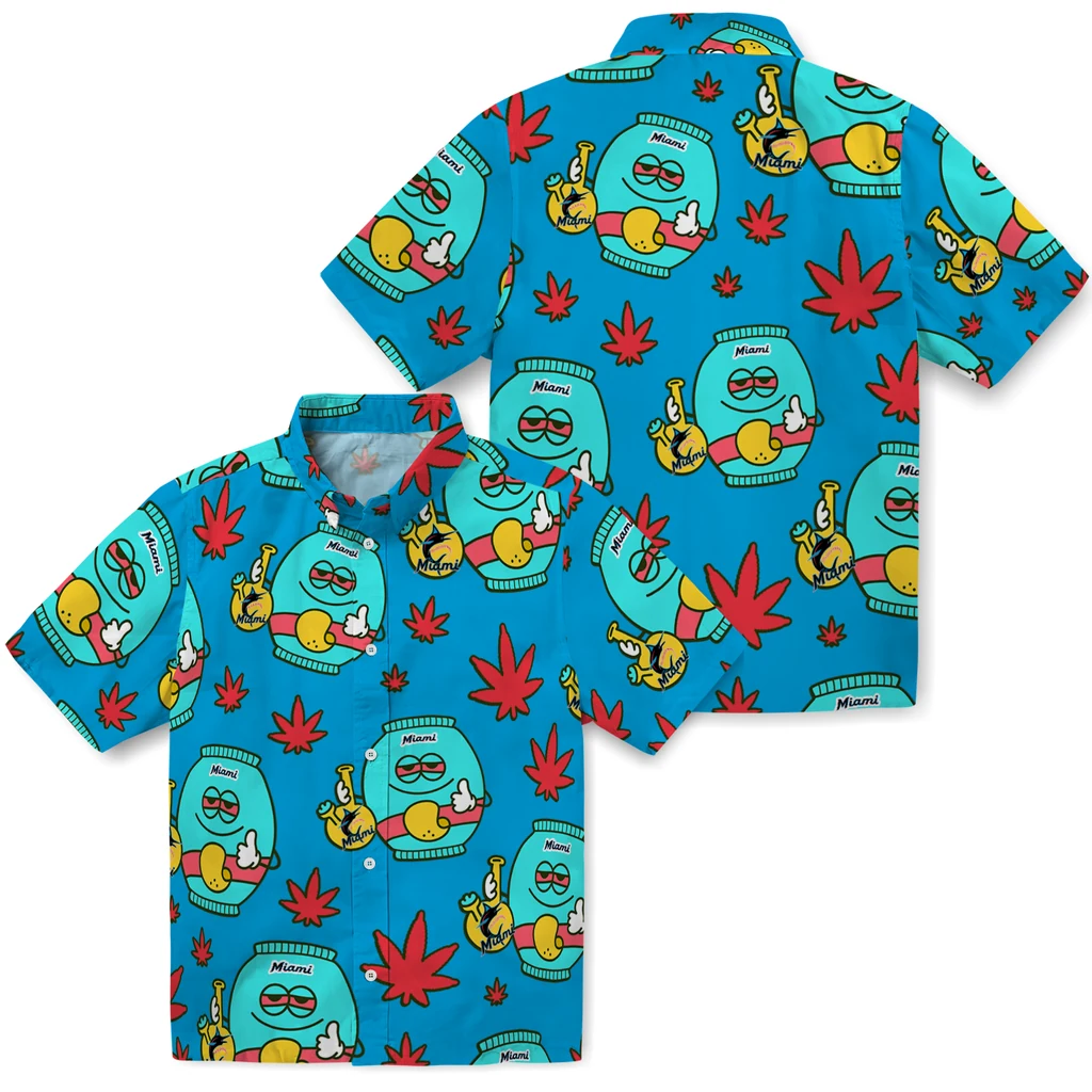 Miami Marlins Hawaiian Shirt - Chill Vibe miami marlins bong smile blue hawaiian shirts high quality