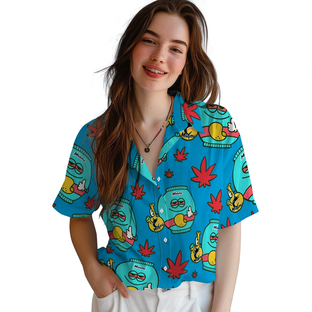 Miami Marlins Hawaiian Shirt - Chill Vibe miami marlins bong smile blue hawaiian shirts latest model
