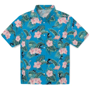 miami marlins flamingo palms blue hawaiian shirts best selling