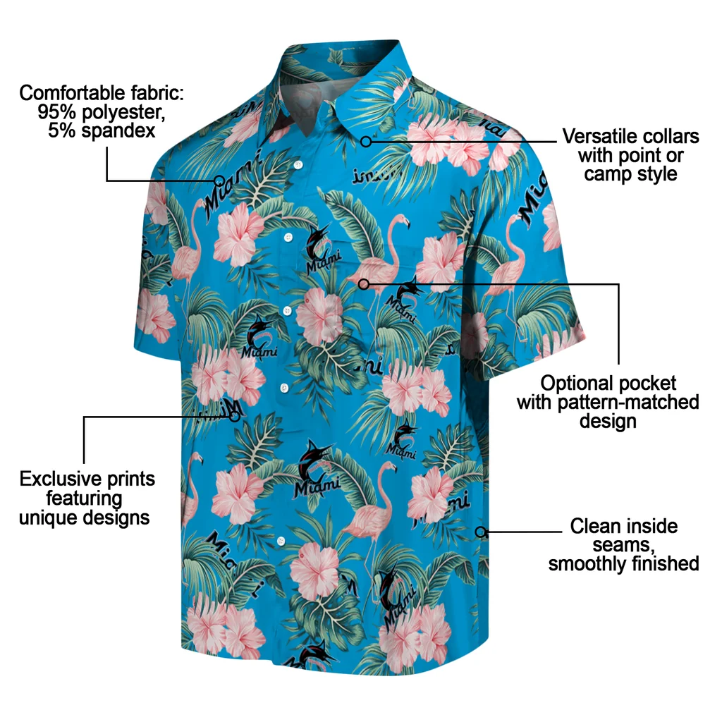 Miami Marlins Hawaiian Shirt - Flamingo and Hibiscus miami marlins flamingo palms blue hawaiian shirts new arrival