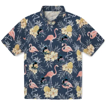 miami marlins flamingo hibiscus navy hawaiian shirts best selling
