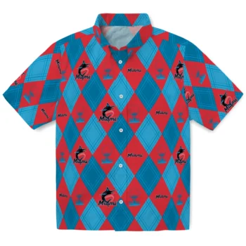 miami marlins balloon plaid blue hawaiian shirts best selling