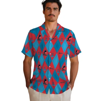 miami marlins balloon plaid blue hawaiian shirts fashion forward