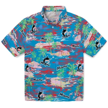 miami marlins flamingo retreat blue hawaiian shirts best selling