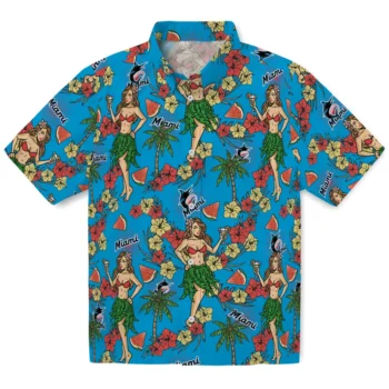 miami marlins hawaiian girls design blue hawaiian shirts best selling