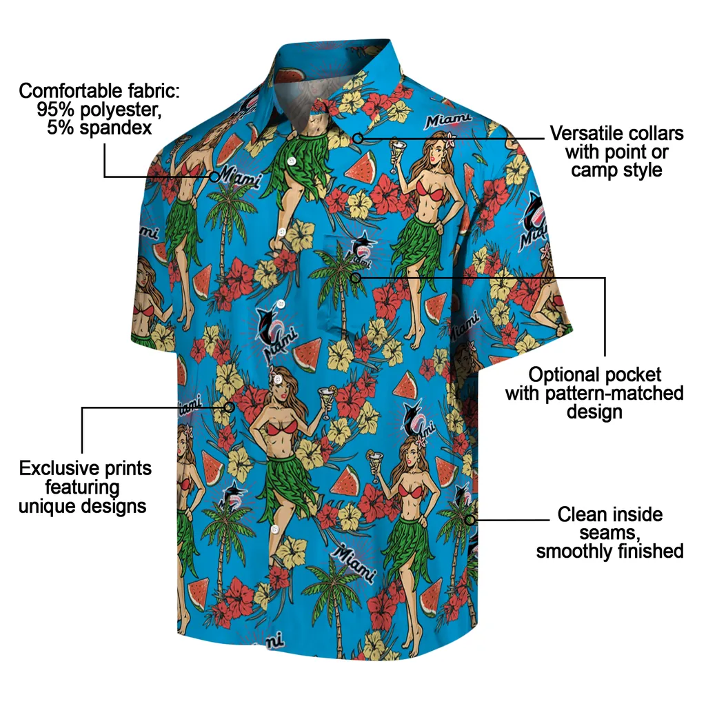 Miami Marlins Hawaiian Shirt - Hawaiian Girls Design miami marlins hawaiian girls design blue hawaiian shirts new arrival
