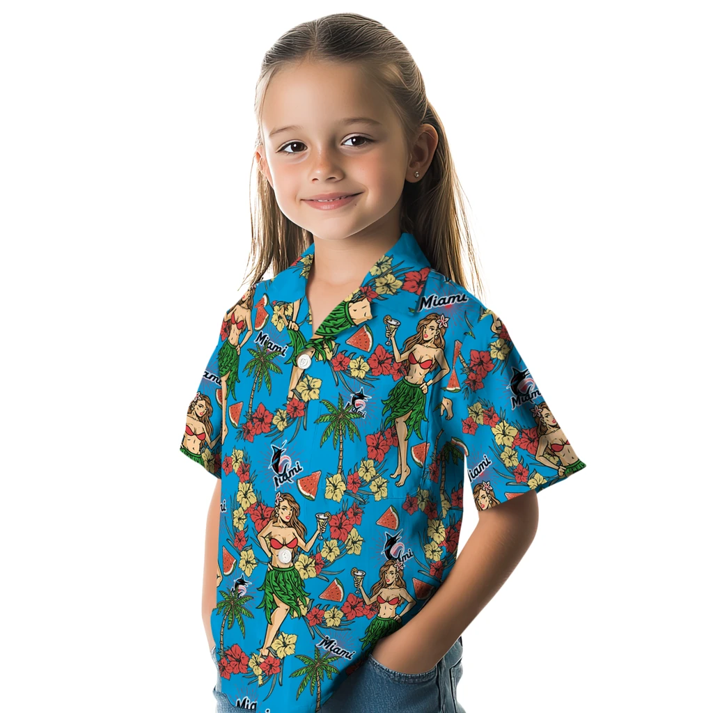 Miami Marlins Hawaiian Shirt - Hawaiian Girls Design miami marlins hawaiian girls design blue hawaiian shirts premium grade