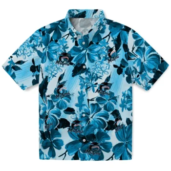 miami marlins hibiscus arrangement blue hawaiian shirts best selling