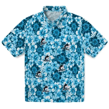 miami marlins hibiscus blooms blue hawaiian shirts best selling