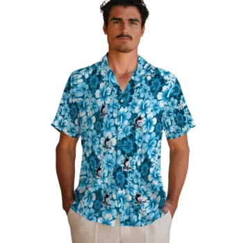 miami marlins hibiscus blooms blue hawaiian shirts fashion forward