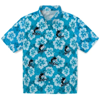 miami marlins hibiscus cluster blue hawaiian shirts best selling