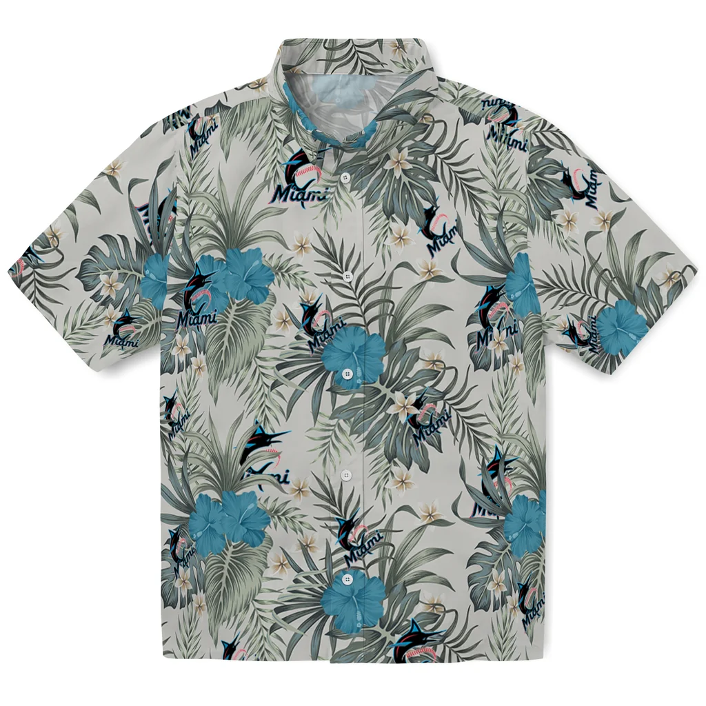 Miami Marlins Hawaiian Shirt - Hibiscus Designs miami marlins hibiscus designs beige hawaiian shirts best selling